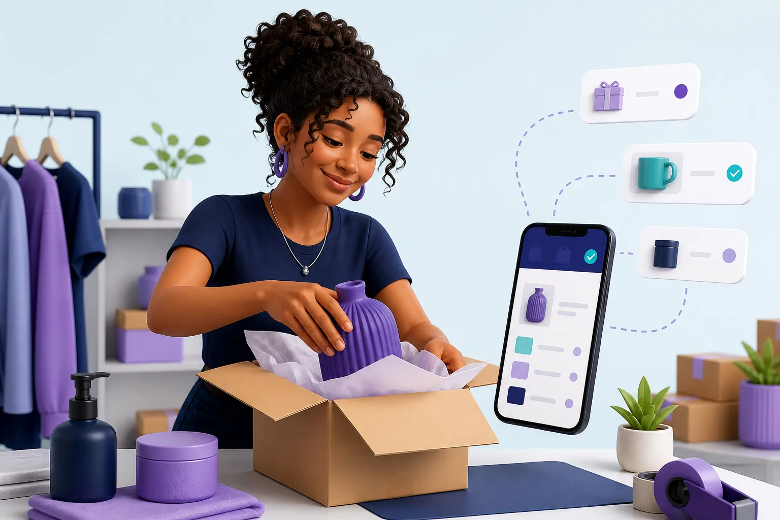 Lojista preparando um pedido recebido pelo e-commerce